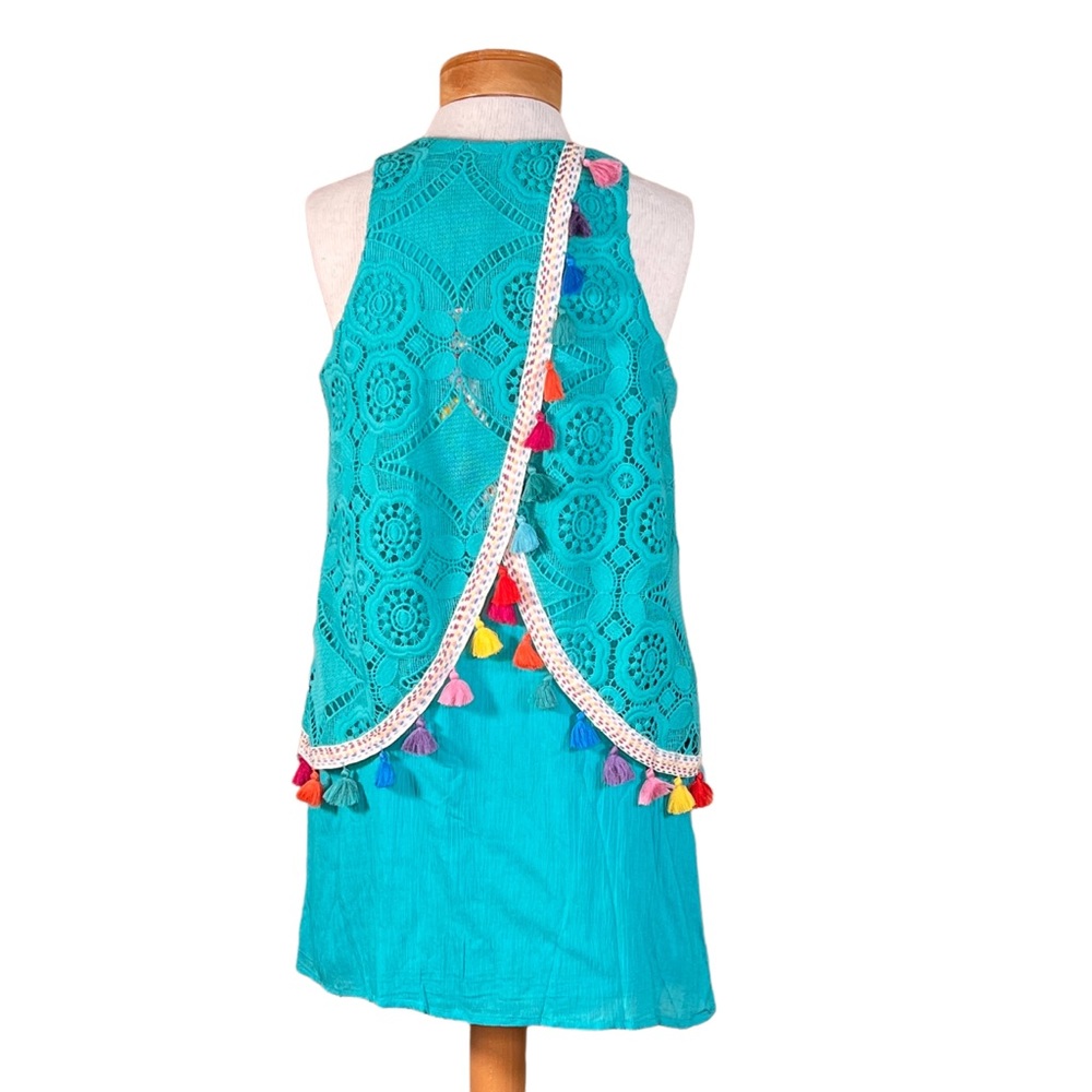 Judith March Turquoise Lacey Overlay Over Gauze Slip With Colorful Tasse… - Picture 5 of 13